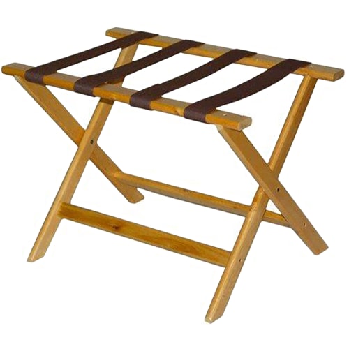 Deluxe Series Wood Luggage Rack, Light Brown with Black Straps